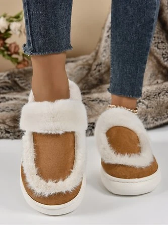 Color Block Casual Faux Fur Paneled Toe-covered Slippers 2 Color Block Casual Faux Fur Paneled Toe-covered Slippers - Image 2