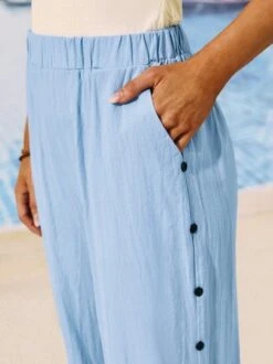 Loose Casual Cotton Linen Elastic Waist Pants With Pockets And Buttoned Design -Zolucky Sales Store 21df2700c63cdbe6d09e12a7197db763