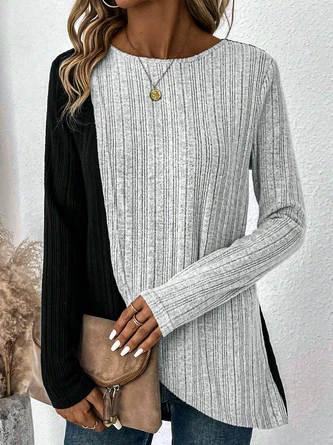 Two Tone Asymmetrical Hem Casual Crew Neck T-Shirt 2 Two Tone Asymmetrical Hem Casual Crew Neck T-Shirt - Image 2