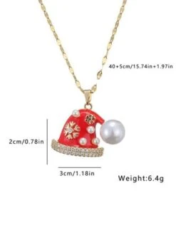 Christmas Hat Shaped Rhinestone Imitation Pearl Pendant Necklaces -Zolucky Sales Store 227f7de536800271d5a27999efacd0b7