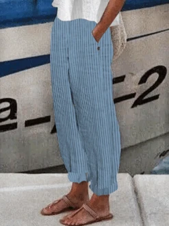 Striped Buttoned Women Classical Geometry Casual Turnip Long Pants -Zolucky Sales Store 234c37a3be95111fed8459dfaf3442b9