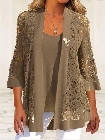 Casual Plain Lace Loose Two-Piece Set 3 Casual Plain Lace Loose Two-Piece Set - Image 3