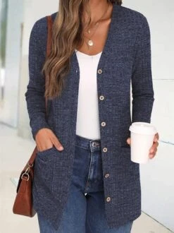 Pocket Stitching Casual Plain Jersey Kimono -Zolucky Sales Store 24657a34915136c7ee11b58497626a40