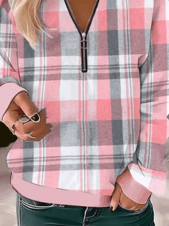 Plus Size Casual Half Zip Plaid Sweatshirt -Zolucky Sales Store 246ed7f09571b2e2d5185899ab2463ef