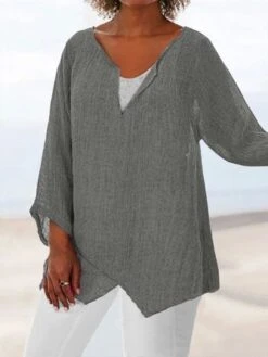 Plus Size Casual Plain Notched Shirt