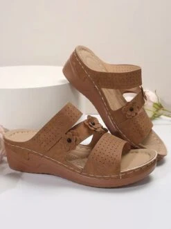 Pu Plain Wedge Heel Slide Sandals -Zolucky Sales Store 24eafeacedd181f0578f590600d44dc6