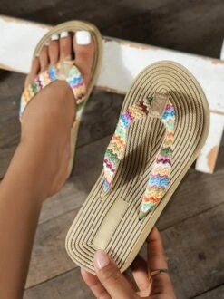 Women Multicolor Braided Beach Flip-Flops -Zolucky Sales Store 255ff1c65f251b10fc5ab95538698342