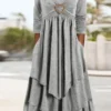 Plain Daily Casual Grommets Jersey Loose A-Line Long Sleeve Maxi Dress