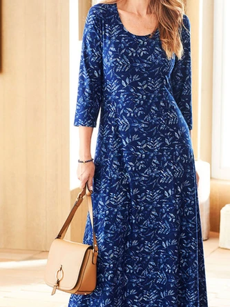 Leaf Printed Casual Long Dress 2 Leaf Printed Casual Long Dress - Image 2