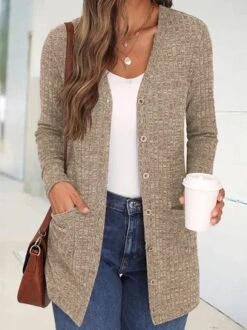 Pocket Stitching Casual Plain Jersey Kimono -Zolucky Sales Store 27269775308b293d53f7c3f10adcad5e