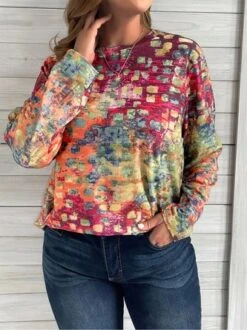 Plus Size Loose Abstract Long Sleeve Casual T-Shirt -Zolucky Sales Store 27285f41daca14ab32d50cf7f90f7963