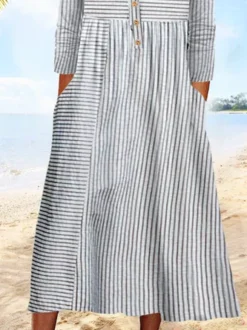 Plus Size Casual Loose Half Open Buttoned Collar Striped Long Sleeve Midi Dress 5 Plus Size Casual Loose Half Open Buttoned Collar Striped Long Sleeve Midi Dress -Zolucky Sales Store 279b47439d8348a4ab417e72a6b38ac0