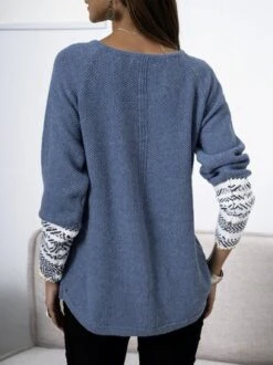 V Neck Cotton-Blend Printed Casual Sweater