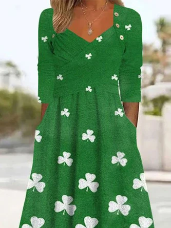 Casual Four-Leaf Clover Pocket Stitching Dress 2 Casual Four-Leaf Clover Pocket Stitching Dress - Image 2