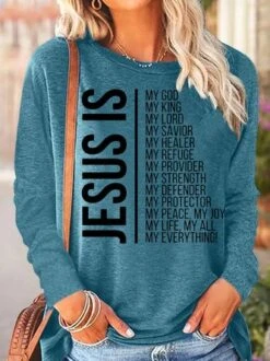 Womens Jesus Is My God Crew Neck Top -Zolucky Sales Store 297f66b2bc291080dbda9fc8b864e0dc
