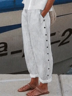 Plus Size Casual Loose Buttoned Striped Pants