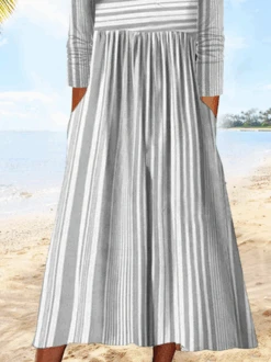 Jersey Striped Casual Crew Neck Dress -Zolucky Sales Store 29ac1b548c814334806b0b08c865e159