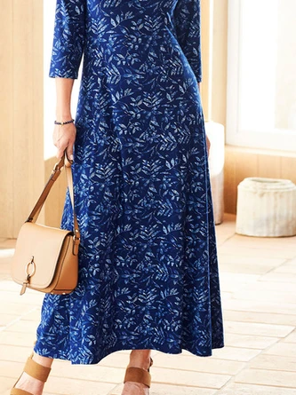 Leaf Printed Casual Long Dress 3 Leaf Printed Casual Long Dress - Image 3