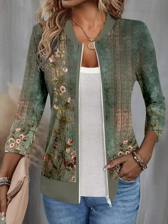 Casual Floral Loose Zipper Jacket 1 Casual Floral Loose Zipper Jacket