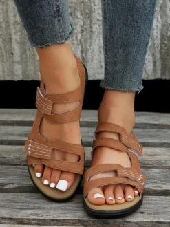 Vintage Embroidery Hook And Loop Comfy Sole Flat Sandals -Zolucky Sales Store 29e1a7ce48420e84da51fefcd2249d96