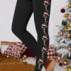 Christmas Wine Glass Logo Print Loose Daily Casual High Elasticity Jersey Long Legging