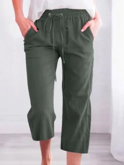 Women's Casual Summer Linen Pants High Waisted Loose Yoga Sweatpants Crop Pants With Pockets -Zolucky Sales Store 2a2c5c2084942e94250eebb9b2e3bb15