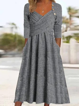 Plain Casual Buckle Sweetheart Neckline Fit & Flare A-Line Maxi Dress With Pocket 1 Plain Casual Buckle Sweetheart Neckline Fit & Flare A-Line Maxi Dress With Pocket