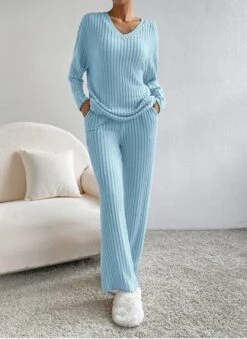 Plain V Neck Long Sleeve Top With Pants Loose Casual Two-Piece Set 24 Plain V Neck Long Sleeve Top With Pants Loose Casual Two-Piece Set -Zolucky Sales Store 2a5b66d277ee48b98dbda82c98ade149