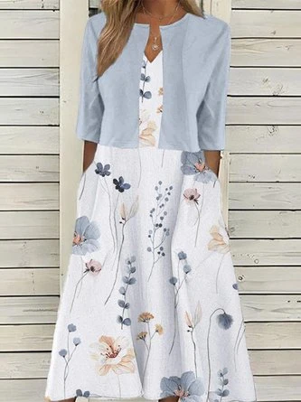 Elegant Loose Floral Printed Dress With 3/4 Sleeve Wrap Two-Piece Set 1 Elegant Loose Floral Printed Dress With 3/4 Sleeve Wrap Two-Piece Set