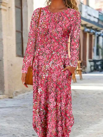 Casual Disty Floral Long Sleeve Crew Neck Dress 2 Casual Disty Floral Long Sleeve Crew Neck Dress - Image 2