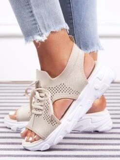 Breathable Hollow Out Lace Up Front Slip On Sports Sandals