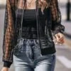 Plaid Pattern Zip Up Sheer Mesh Jacket