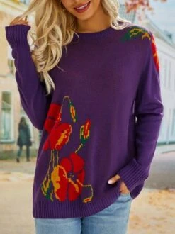 Floral Long Sleeve Sweater -Zolucky Sales Store 2cbf54b6c8660e36e75fb5fe17f0f7ec