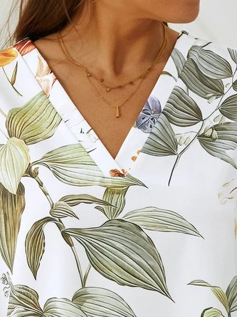 Floral Printed Casual V Neck Blouse 4 Floral Printed Casual V Neck Blouse - Image 4