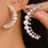 Sparkling Rhinestone Imitation Pearl Elegant Crescent Shaped Earrings