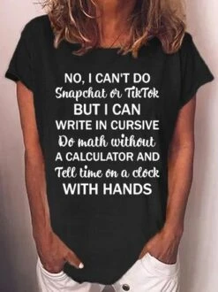 Womens Funny Letter Crew Neck Cotton Blends Casual Short Sleeve T-Shirt