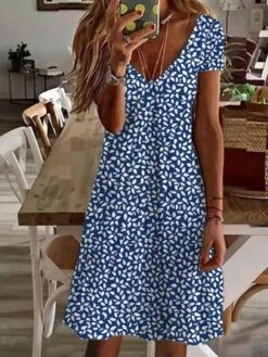 Floral V Neck Casual Dress