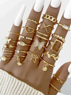 Creative Personality Geometric Metal Style Stacked Joint Ring Cross-border New European Alloy Ring 23-piece Set