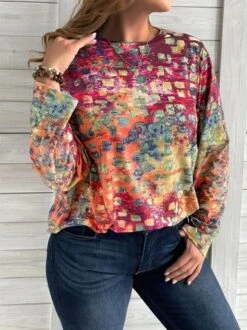 Plus Size Loose Abstract Long Sleeve Casual T-Shirt -Zolucky Sales Store 2e6985d48561810ffeae663b544de2ec