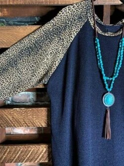 Leopard Round Neck Long Sleeve Loose Tunic & Top -Zolucky Sales Store 3 1604024641794