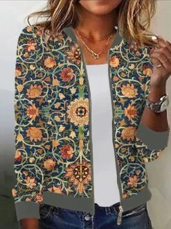 Vintage Zipper Casual Loose Ethnic Long Sleeve Jacket