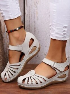 Vintage Floral Cutout Velcro Casual Sandals -Zolucky Sales Store 304de8f5d79d9c85d9fe249a7152fcbb