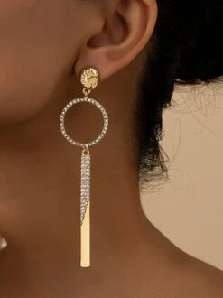Geometric Rhinestone Dangle Earrings Suit For Party And Wedding