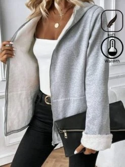 Plain Casual Zipper Plush Jacket