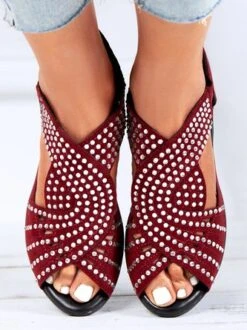 Black Rhinestone Hollow Peep Toe Chunky Heel Dress Sandals -Zolucky Sales Store 30ce5f94294bb01629270bea81d1aef0