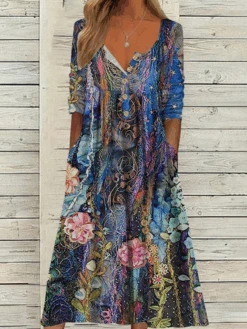 Loose Casual Crew Neck Floral Dress