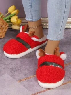 Christmas Letters Embroidery Color Block Fluffy Toe-covered Slippers -Zolucky Sales Store 311ef4beaf9166983804c128c4dacd86