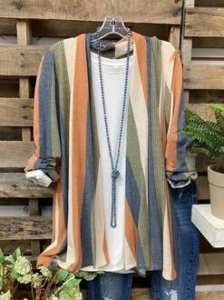 Color-Block Shawl Collar Vintage Stripes T-shirt