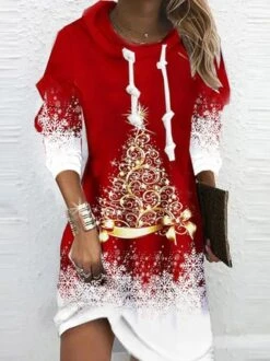 Christmas Casual Loose Long Sleeve Tunic Dress Xmas Dress