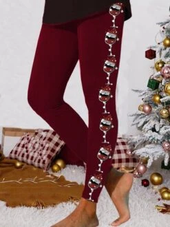 Christmas Wine Glass Logo Print Loose Daily Casual High Elasticity Jersey Long Legging -Zolucky Sales Store 31825ed1bbbb02681715ac94a7d9f940